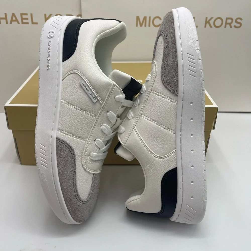 MICHAEL KORS Kai Mixed-Media Sneaker Kai White  Cream and Gray Casual Sneakers